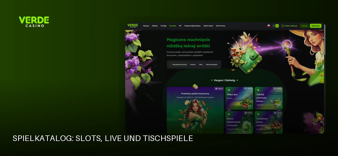 Spielkatalog: Slots, Live und Tischspiele