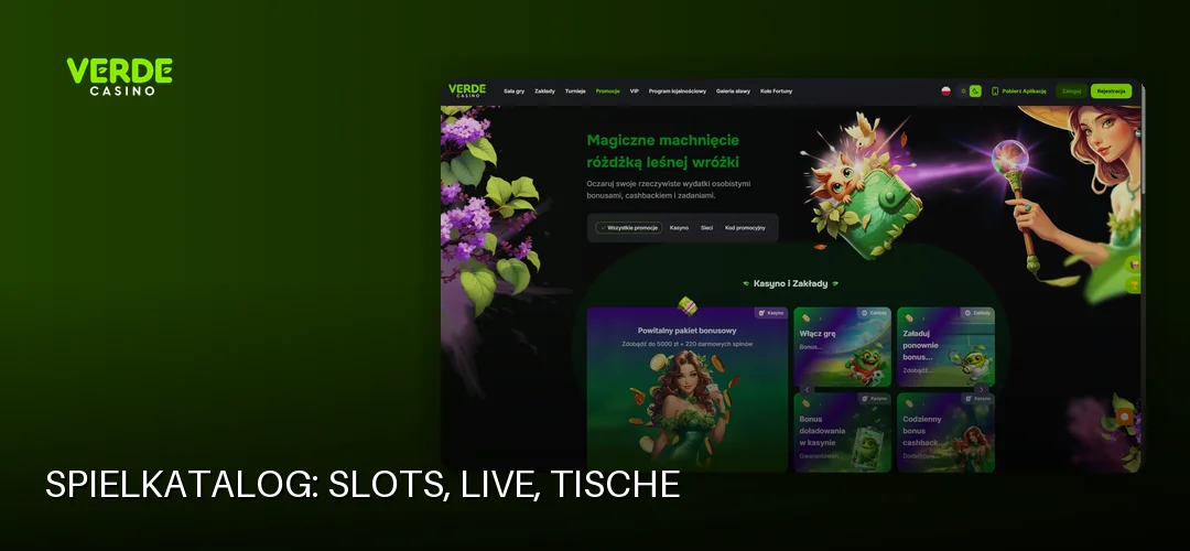 Spielkatalog: Slots, Live, Tische