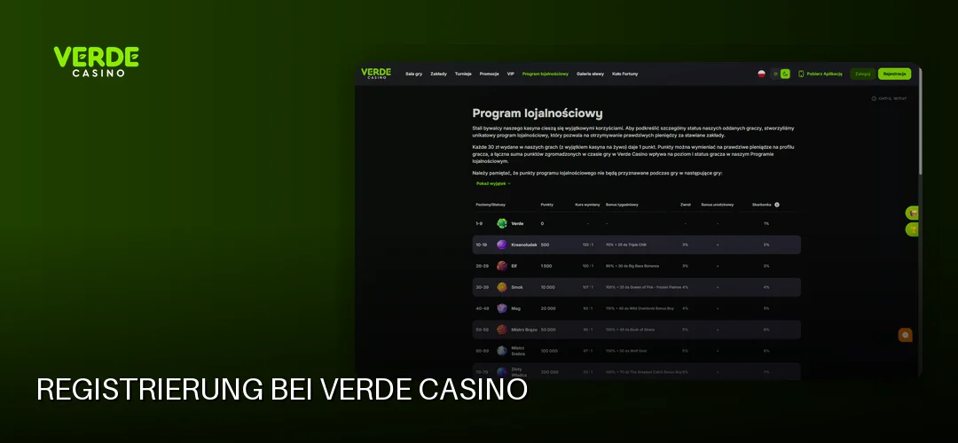 Registrierung bei Verde Casino