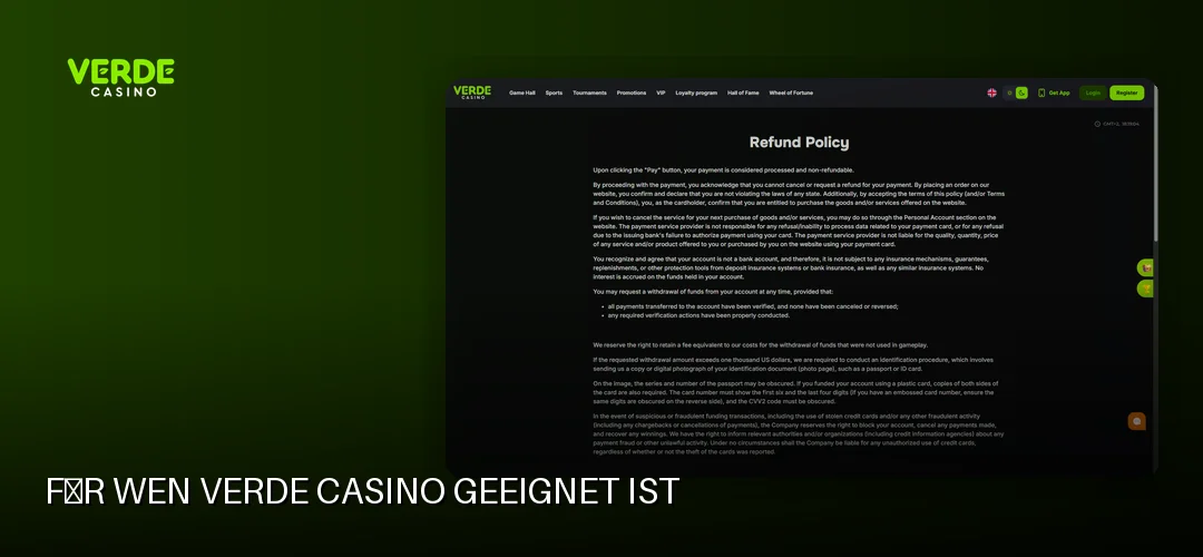 Für wen Verde Casino geeignet ist
